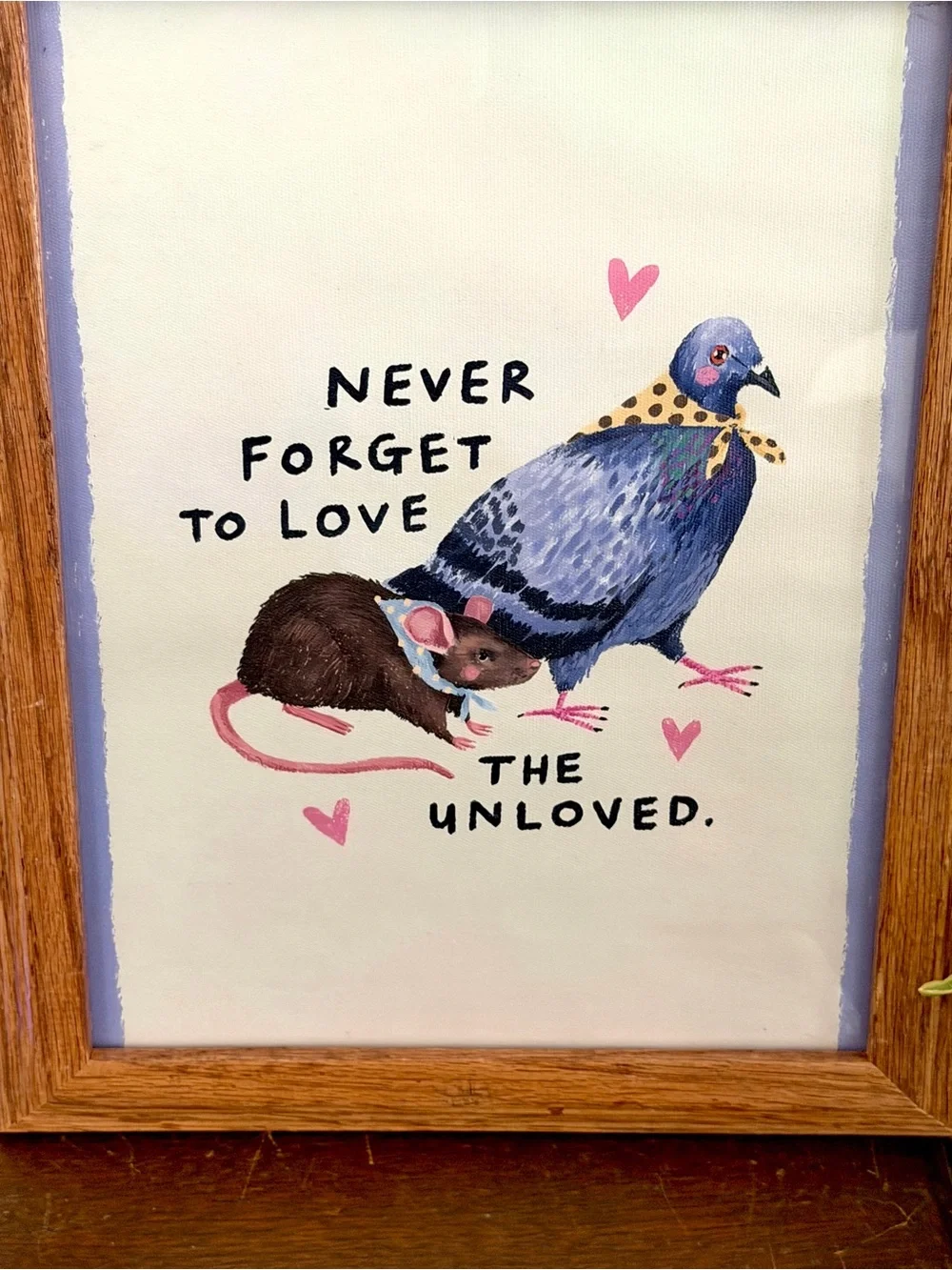 Pigeon & Rat “Never Forget to Love the Unloved” Canvas Art Print Wood Framed Art